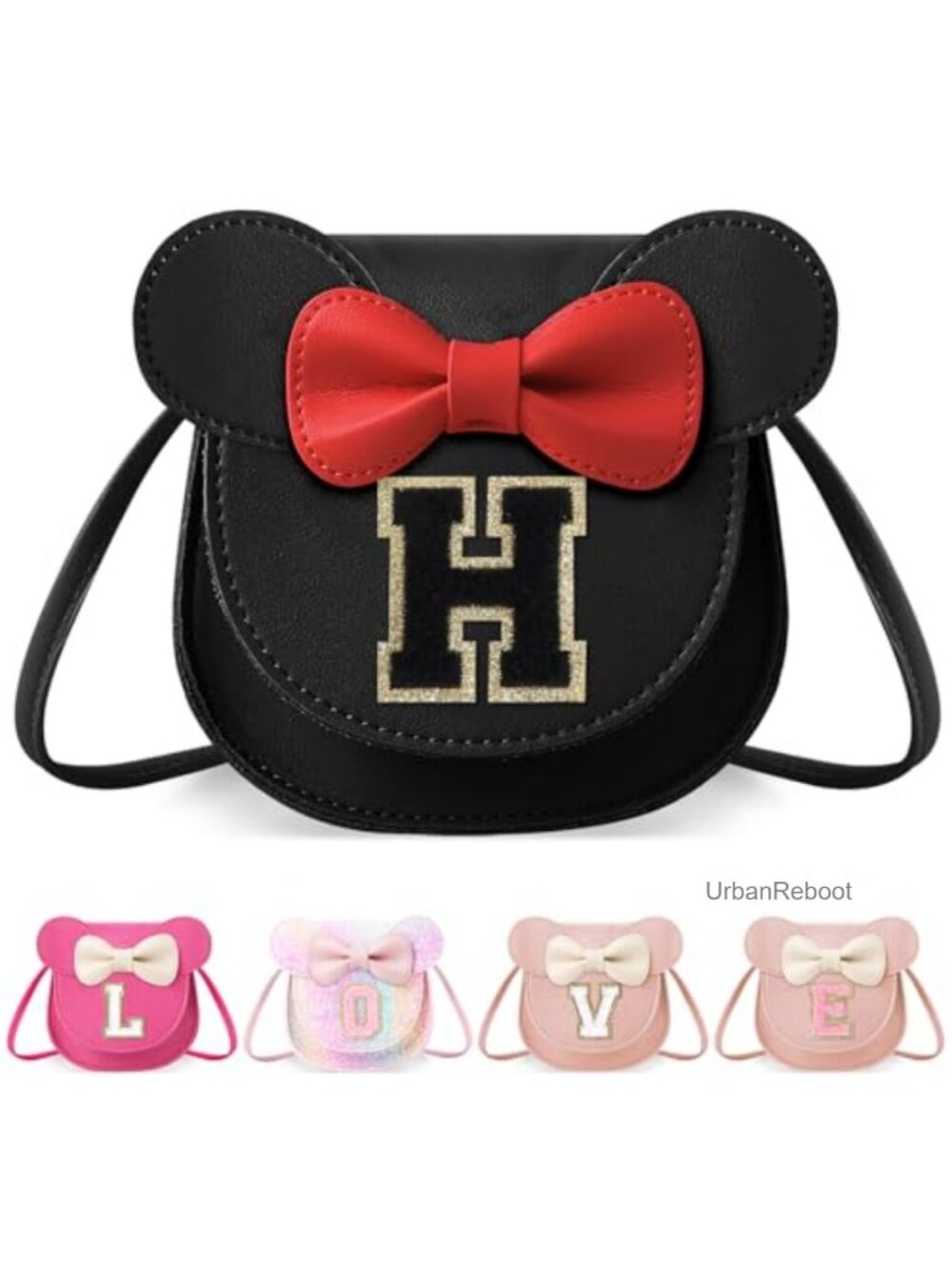Girls Crossbody Purse PU Leather Mouse Ear Bow Monogrammed Wallet